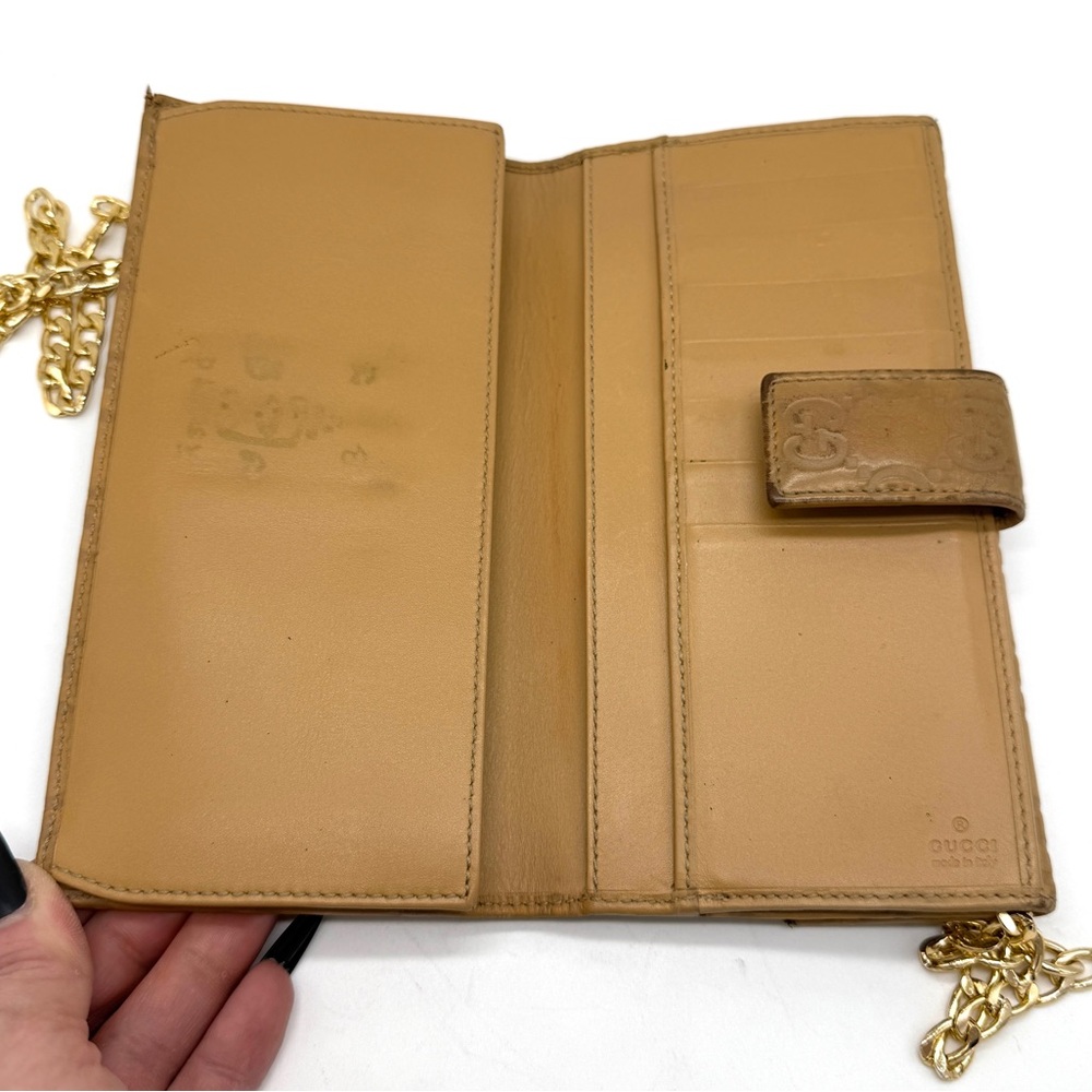 Gucci Guccissima Leather Flap Continental Long Wallet Bifold GG Tan Gold Logo - Picture 9 of 15